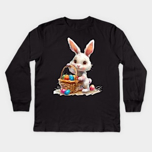 Cute Easter Bunny, Watercolor. Kids Long Sleeve T-Shirt